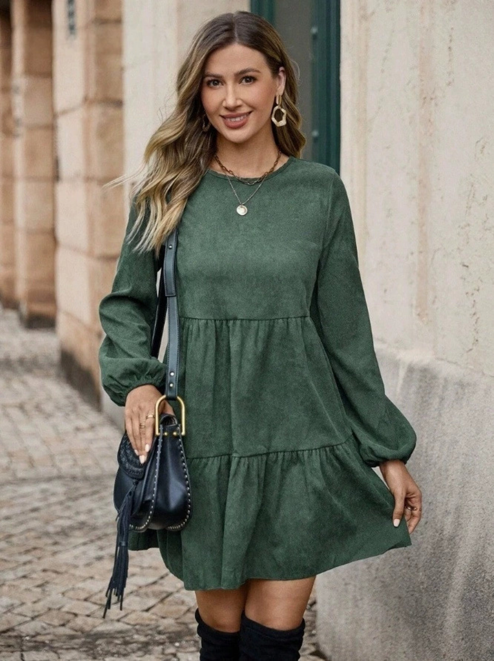 Zara Artistic Vintage Fall Round Neck Long Sleeve Dress